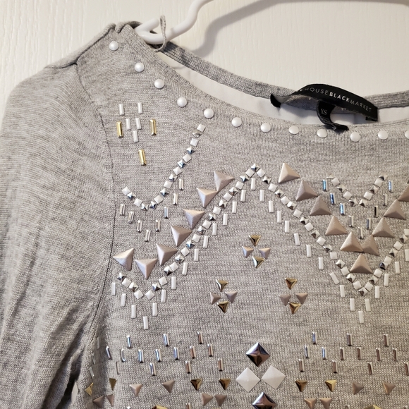 White House Black Market Grey Boat Neck Sequin Long Sleeve Blouse (Size XS) - Picture 5 of 16